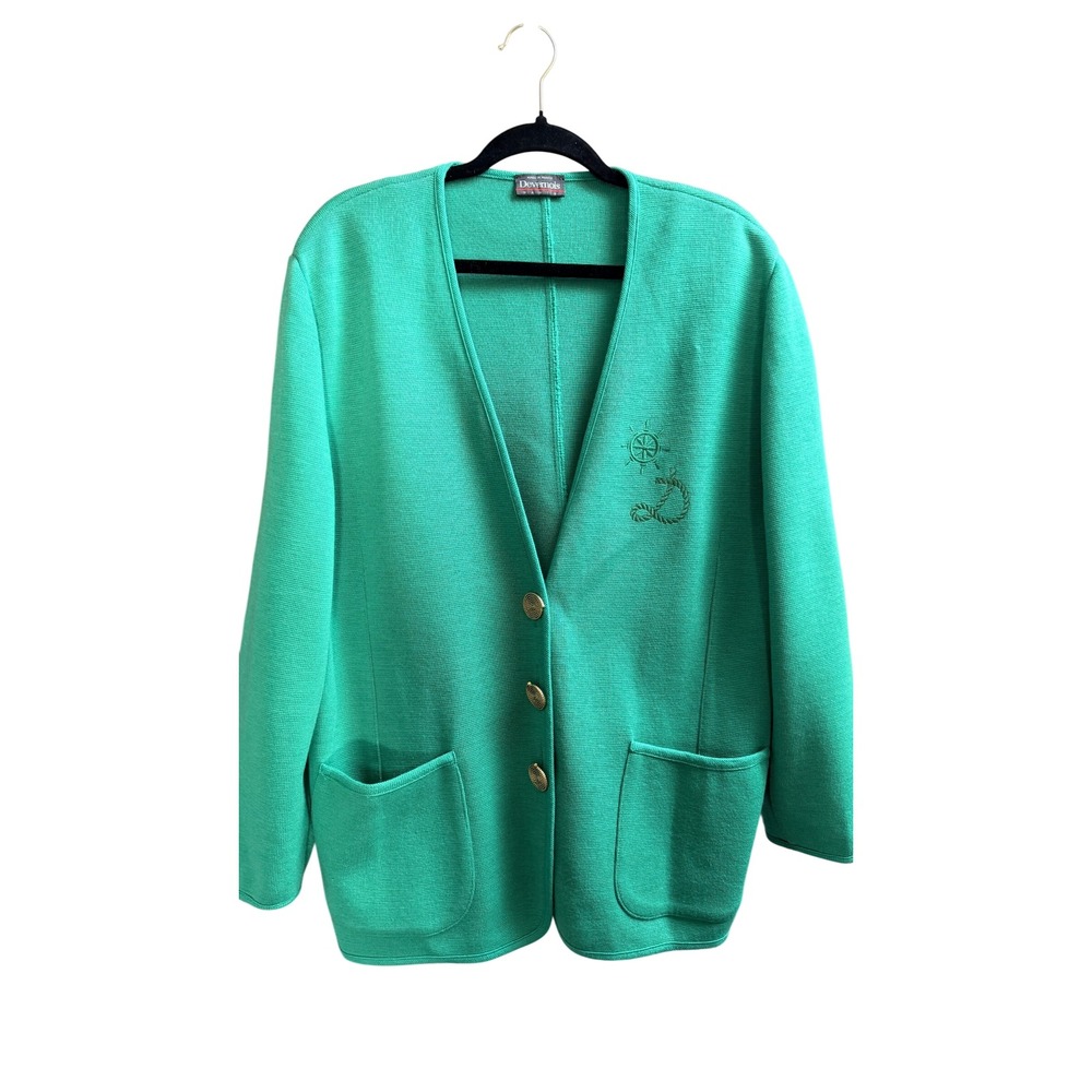 Devernois Paris Emerald Green Wool Blend Cardigan Sweater  France Sz 20 Preppy